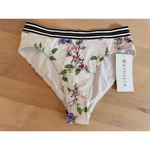 Athleta Other - Athleta Gold Coast Floral Swim Bottom White Striped Mid Rise Full Coverage S NEW